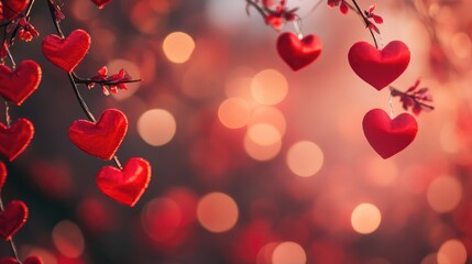 Valentine s Day backdrop featuring red hearts and soft bokeh lighting