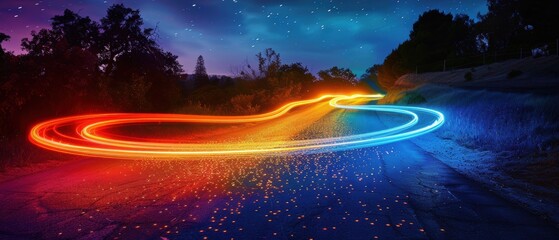 Colorful Light Trails on a Dark Scenic Road