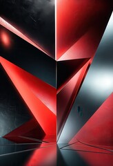 Crystalline chaos: Shards of crimson pierce the void, a symphony of light and shadow dancing on faceted edges of geometric wonder.