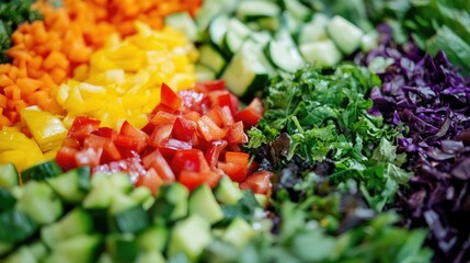 Vibrant assortment of mixed vegetables in a salad captured with selective focus