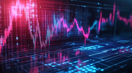 Digital stock market data visualization with vibrant charts and graphs on a futuristic interface.