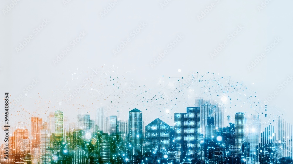 Poster artificial intelligence enhancing digitalization in urban development, streamlining paperwork, optim