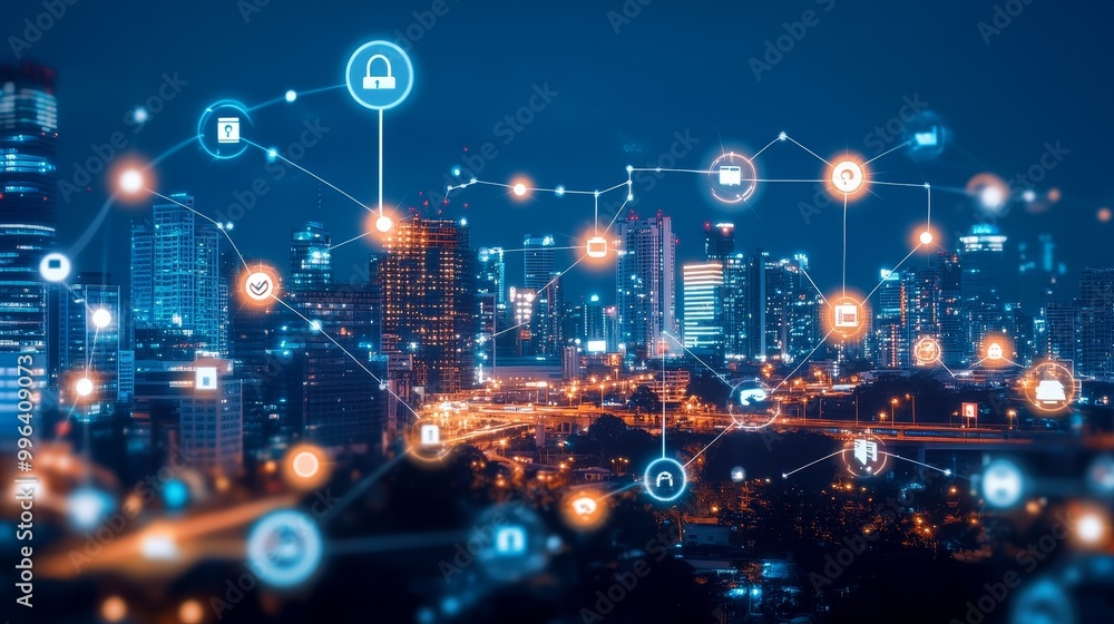 Poster artificial intelligence enhancing digitalization in urban development, streamlining paperwork, optim
