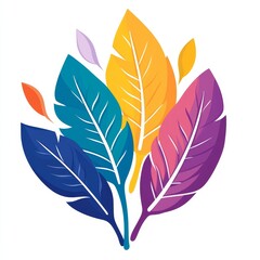 Obraz premium Colorful illustration of abstract leaves with vibrant hues, isolated on white background.