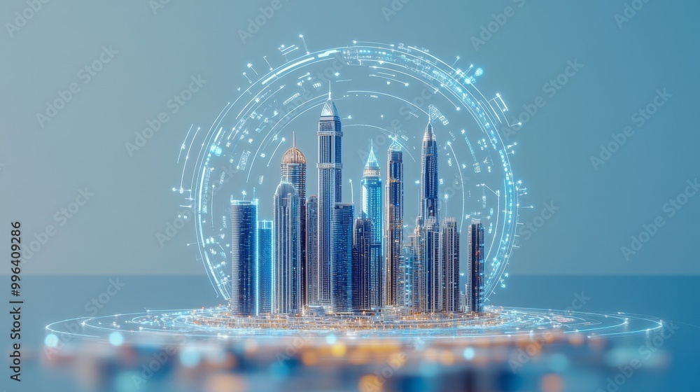 Poster artificial intelligence enhancing digitalization in urban development, streamlining paperwork, optim