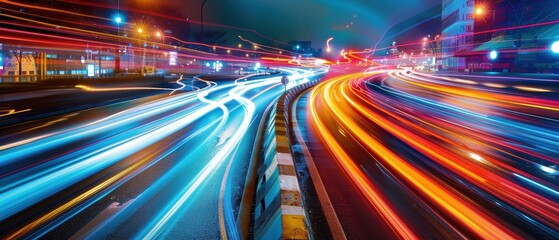 Fototapeta premium Vibrant Light Trails on Urban Roadway at Night
