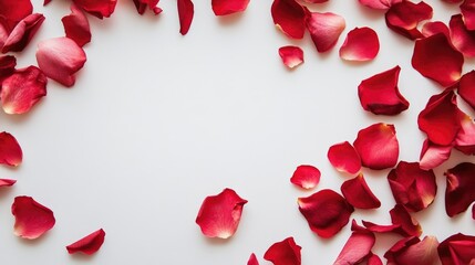 Rose petals on a white backdrop providing a blank area for personalized text