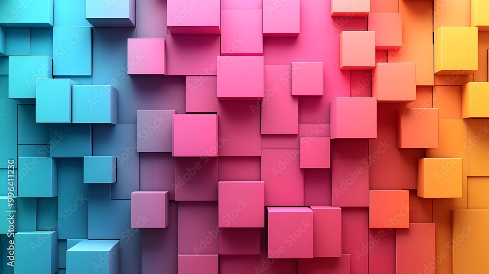 Poster colorful geometric cube pattern on abstract backdrop for design