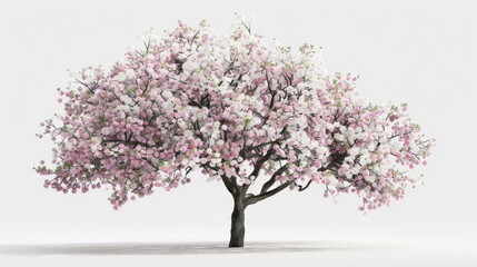 Obraz premium A cherry blossom tree in full bloom, its branches adorned with a canopy of pink and white flowers,