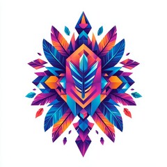 Vibrant geometric design with colorful feathers and shapes, perfect for modern artwork.