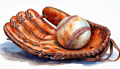 Baseball glove with ball on a white isolated background.