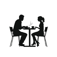 Silhouette of Couple Seated at Cafe Table Vector Illustration Transparent Background