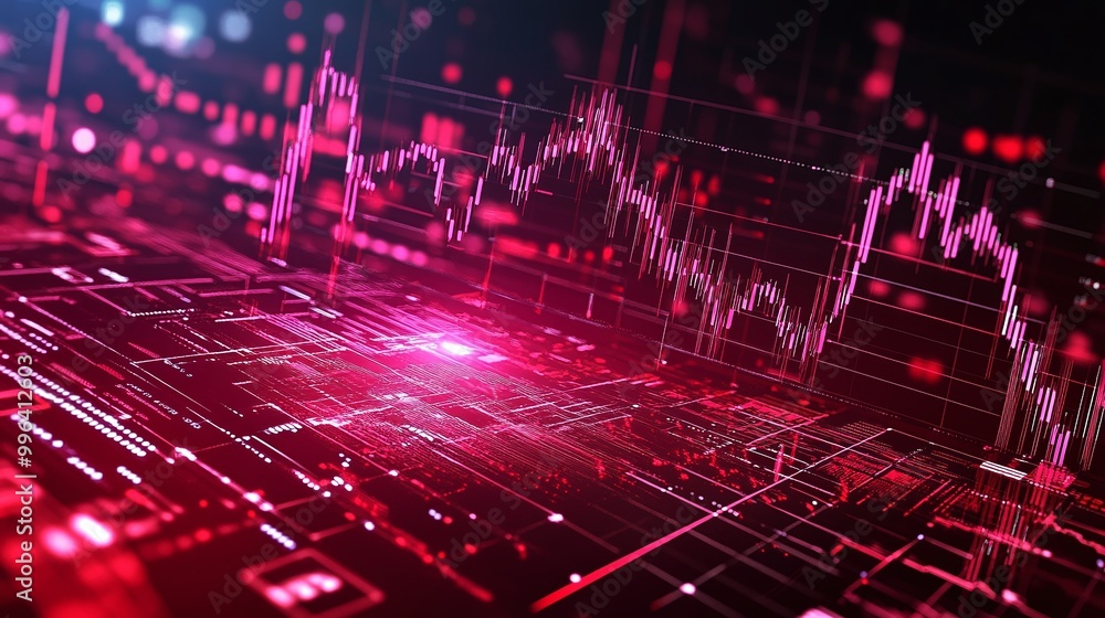 Poster dynamic data visualization with vibrant graphs and patterns in a futuristic digital landscape.