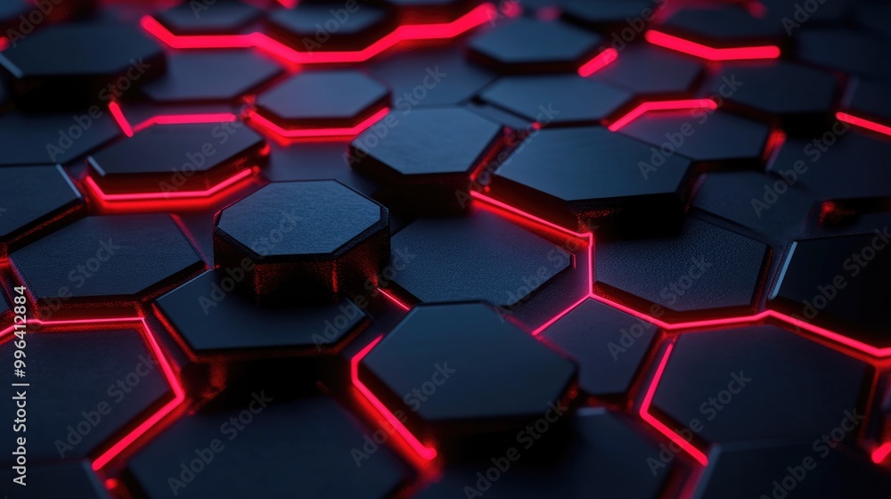 Aufkleber abstract dark hexagonal background with red neon accents in a technological style