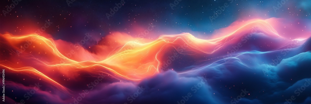 Aufkleber a dynamic composition of glowing neon lines weaving through clouds