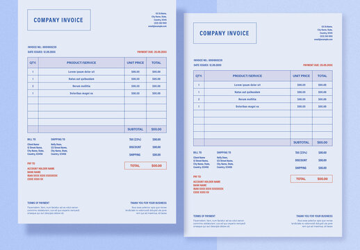 Blue Invoice with Red Accents