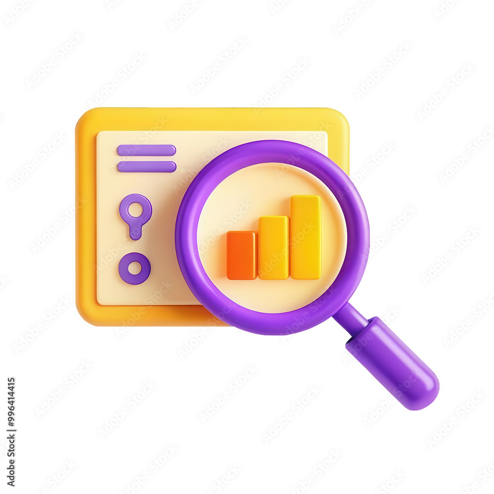 Aufkleber A colorful 3D illustration of a magnifying glass over a chart, representing data analysis. Perfect for analytics and business insights.