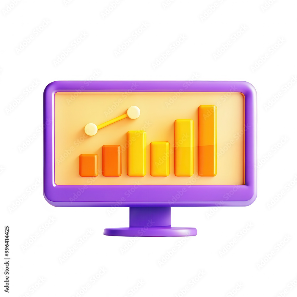 Aufkleber a colorful 3d representation of a bar graph on a purple monitor. the bars vary in height, reflecting