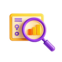 A colorful 3D illustration of a magnifying glass over a chart, representing data analysis. Perfect for analytics and business insights.