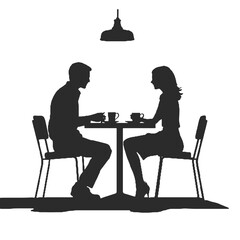 Coffee Lovers Couple Silhouette Vector Illustration