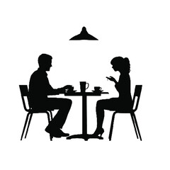 Coffee Lovers Couple Silhouette Vector Illustration