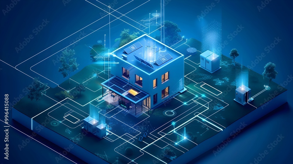 Poster smart grid and appliances optimizing energy usage during off peak hours sustainable technology conce