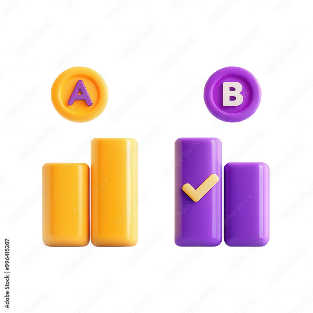 Poster a vibrant 3d render depicting two colorful bar graphs labeled a and b with check marks, illustrating