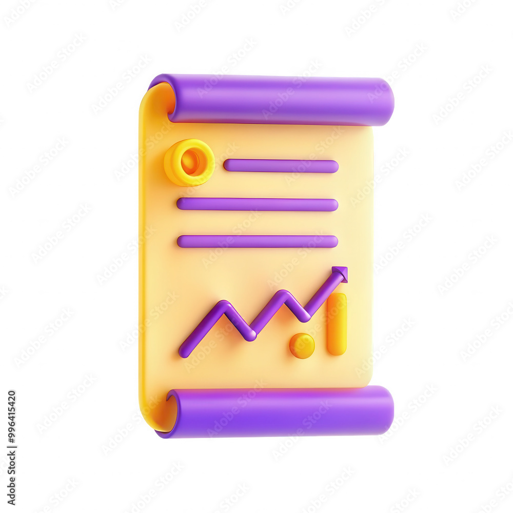 Poster a colorful 3d render of a document with graphs and icons, conveying data analysis visually. a creati