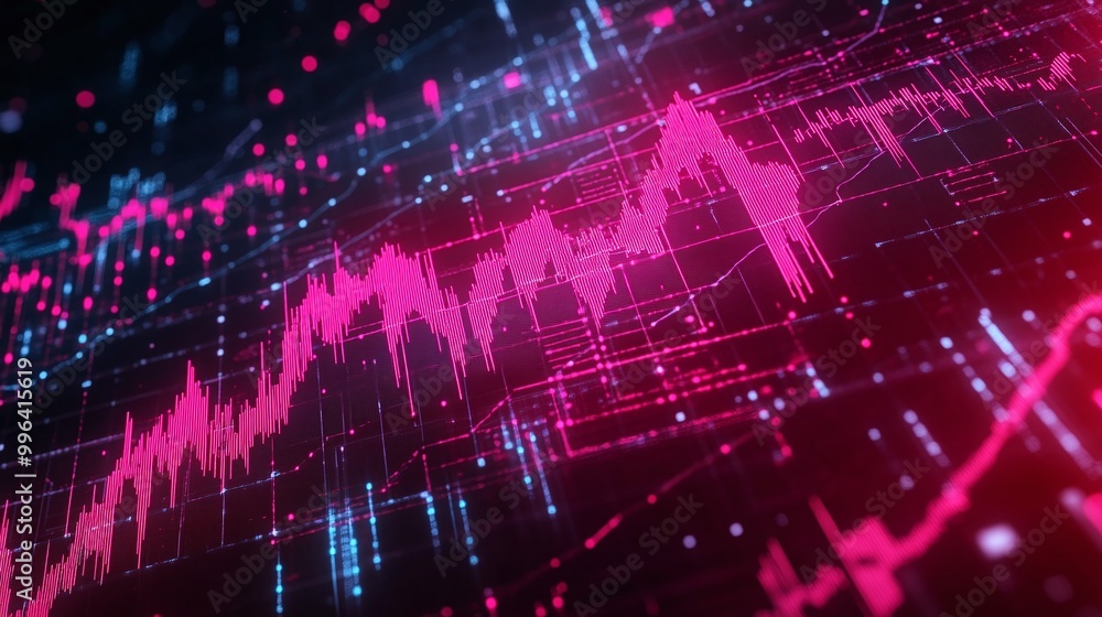Aufkleber dynamic digital graph with pink and blue data points, representing market trends and analytics.