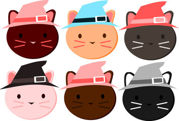 cats in witch hats. set