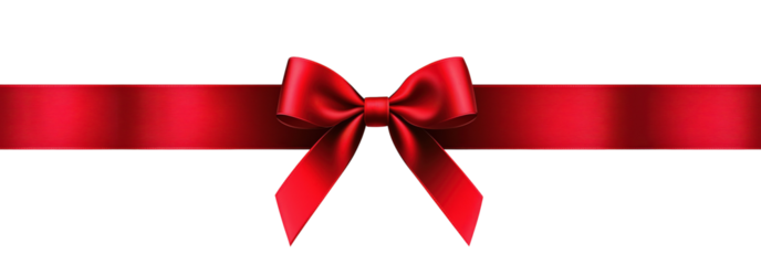 Red satin ribbon and bow illustration isolated on a transparent background. Elegant Christmas, Valentine's Day or holiday celebration gift design.