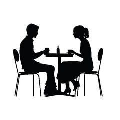 Silhouette of Couple Relaxing in Cafe Vector Illustration Transparent Background