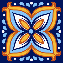 Portuguese ceramic tile pattern. Mediterranean traditional ornament. Italian or spanish majolica.