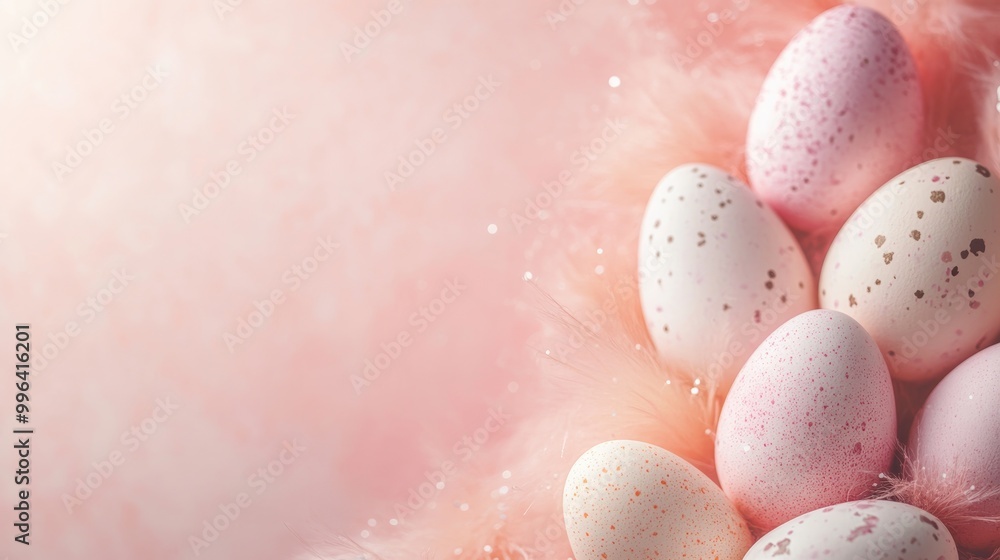 Poster Adorable banner featuring Easter eggs with a peach fuzz background and ample empty space for text