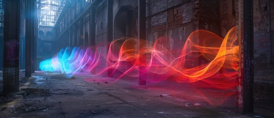 Obraz premium Colorful Light Trails in Abandoned Industrial Space