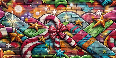 Fototapeta premium merry christmas, paper, seamless pattern, street art, spray, doodle, graffiti, ornament, characters, santa claus, snowman, snowflake shape
