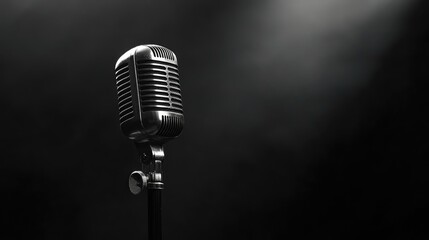 Vintage microphone against a black backdrop