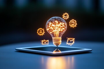 A clean, minimalist graphic of a tablet with educational symbols, highlighting e-learning in a modern, simple format