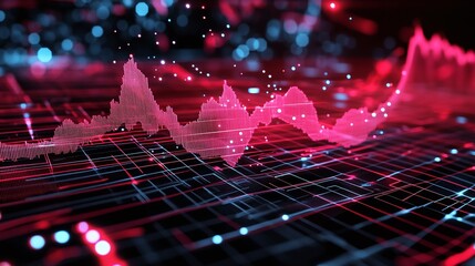 Dynamic digital visualization of data trends with vibrant colors, representing growth and analysis in the tech world.