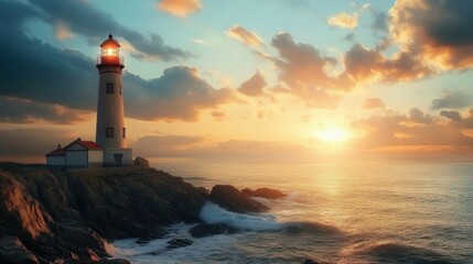 Obraz premium A stunning lighthouse along a coastal shoreline