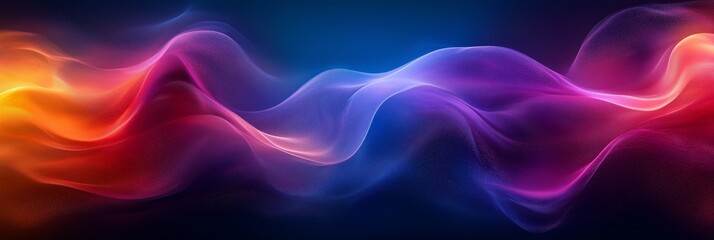 Abstract background with colorful waves and glowing lines on dark blue, purple and red colors
