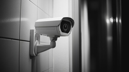 A white CCTV camera fixed on a wall, watching over a home or office space for enhanced security.