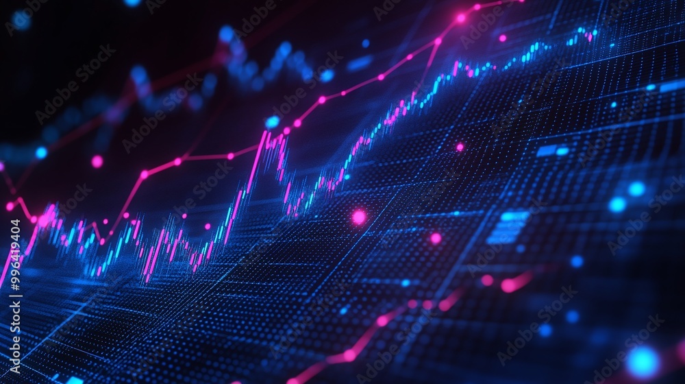 Aufkleber dynamic financial data visualization with vibrant lines and dots representing market trends.