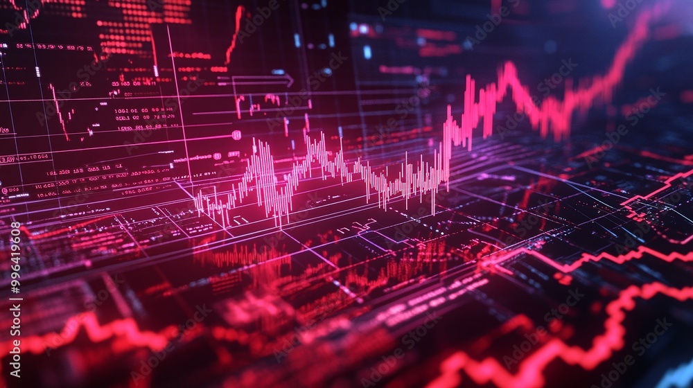 Aufkleber dynamic financial data visualizations with red and black charts and graphs, showcasing market trends