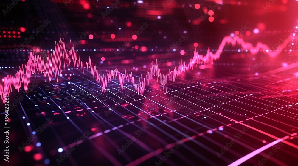 Poster dynamic graph showcasing vibrant data trends in a futuristic style with striking pink and red colors
