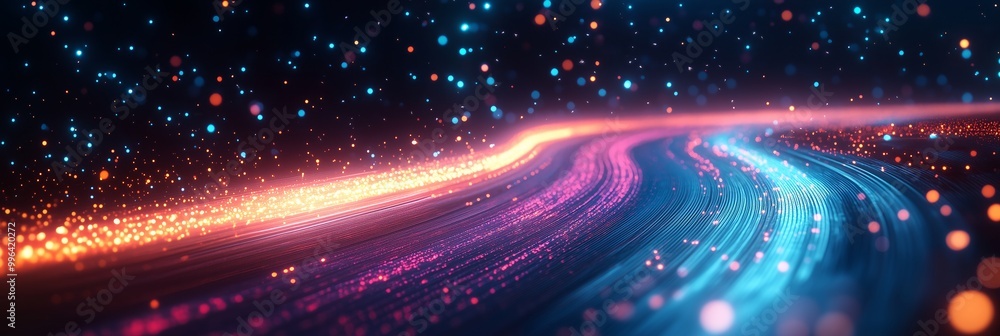 Poster abstract digital background with light trails and glowing lines