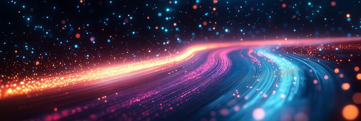 Obraz premium Abstract digital background with light trails and glowing lines