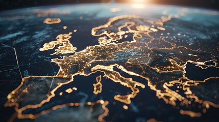 A close-up view of a map of Europe with details visible