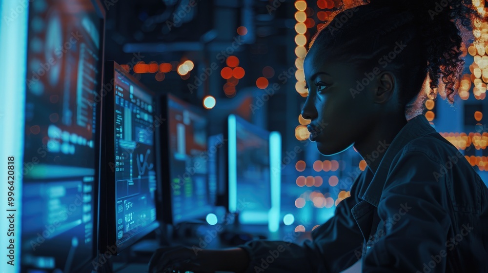Poster a person seated in front of a computer screen, focused on the task at hand