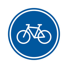 Blue bike path sign. Bike road. Bicycle vector icon.